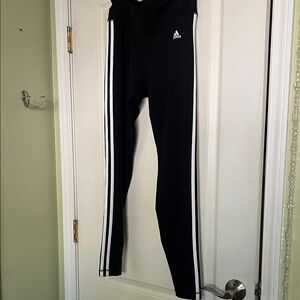 adidas Black Leggings with White Three-Stripe Side
